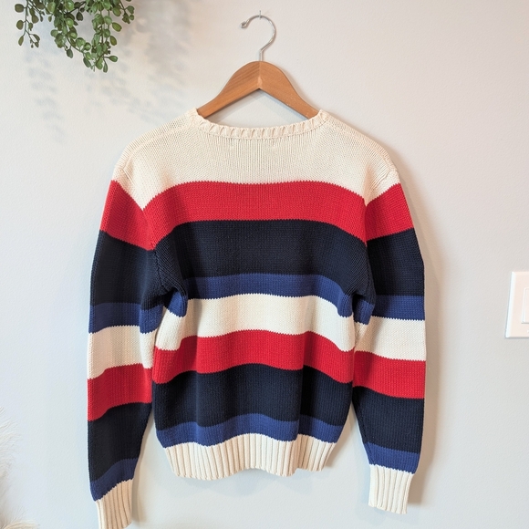 Vintage Polo by Ralph Lauren Men's Striped Sweater - Red, Blue, White - Picture 6 of 7